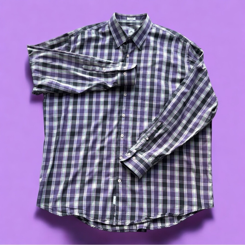 Peter Millar men’s long sleeve button up plaid cotton dress shirt | XXL